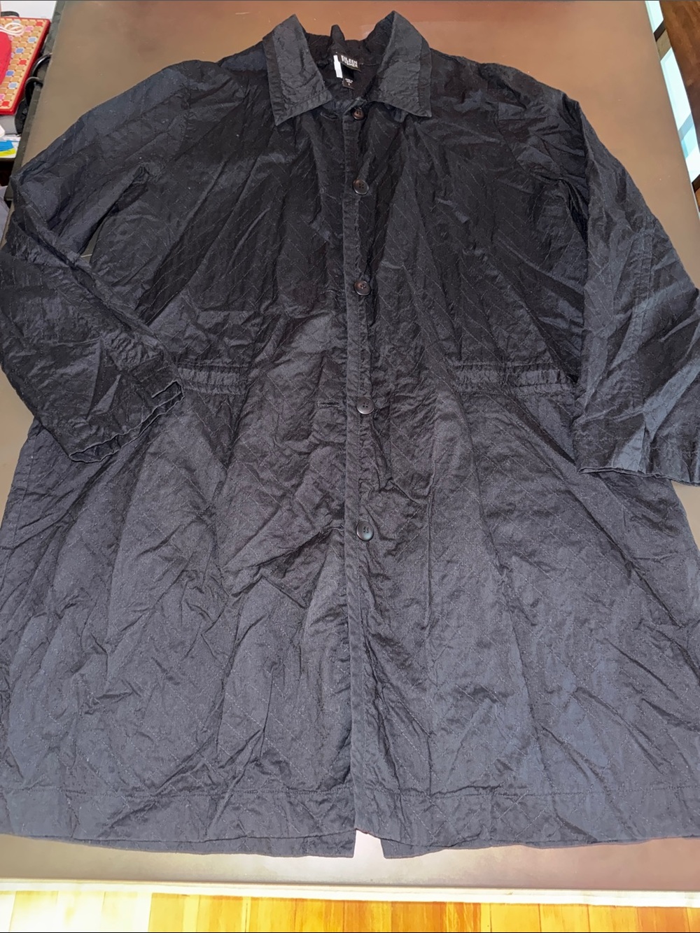 EILEEN FISHER Black Button-Front Lightweight Shirt Coat